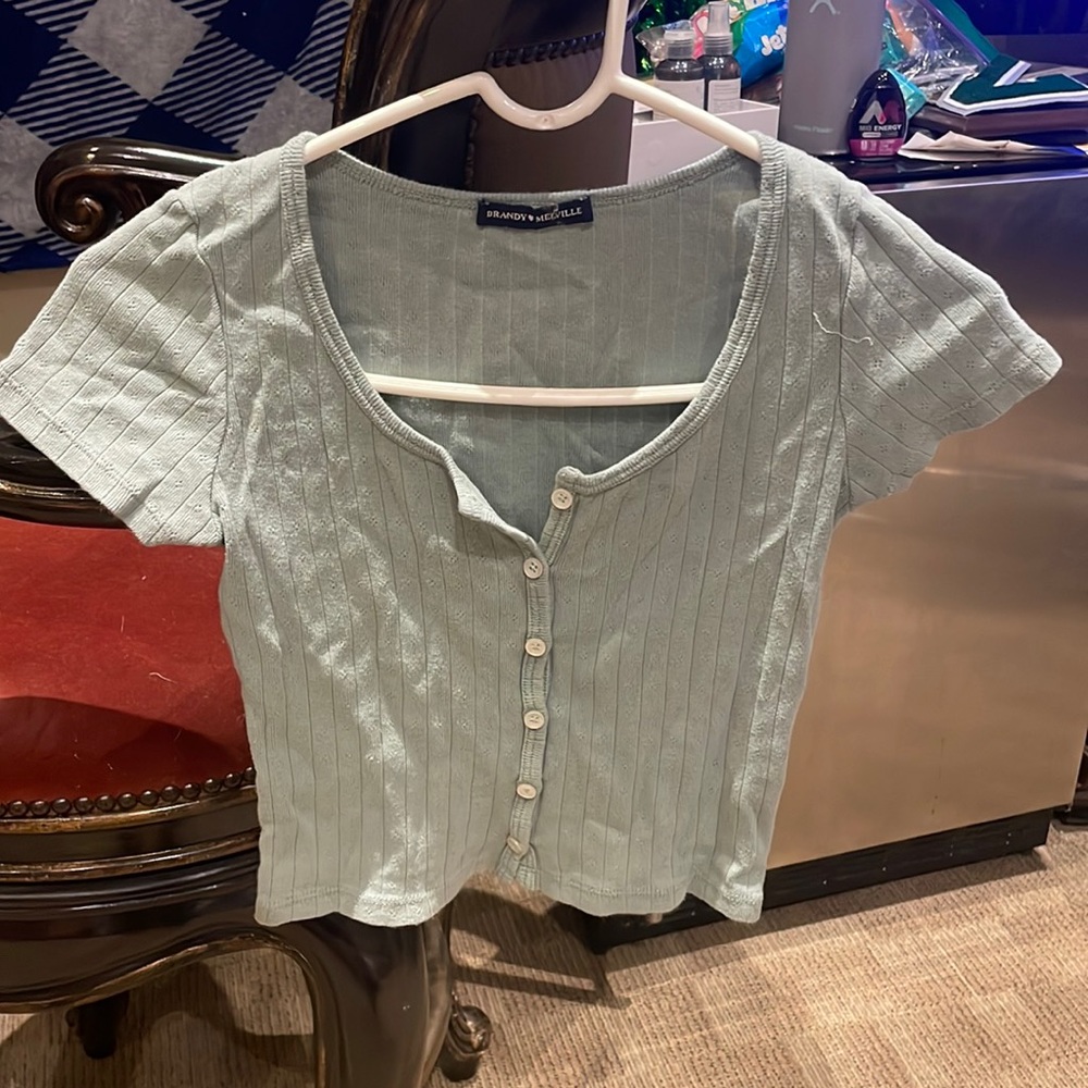 Brandy Melville top, one size fits all, green button down